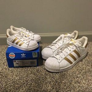 Mommy and me Adidas gold stripe tennis shoes